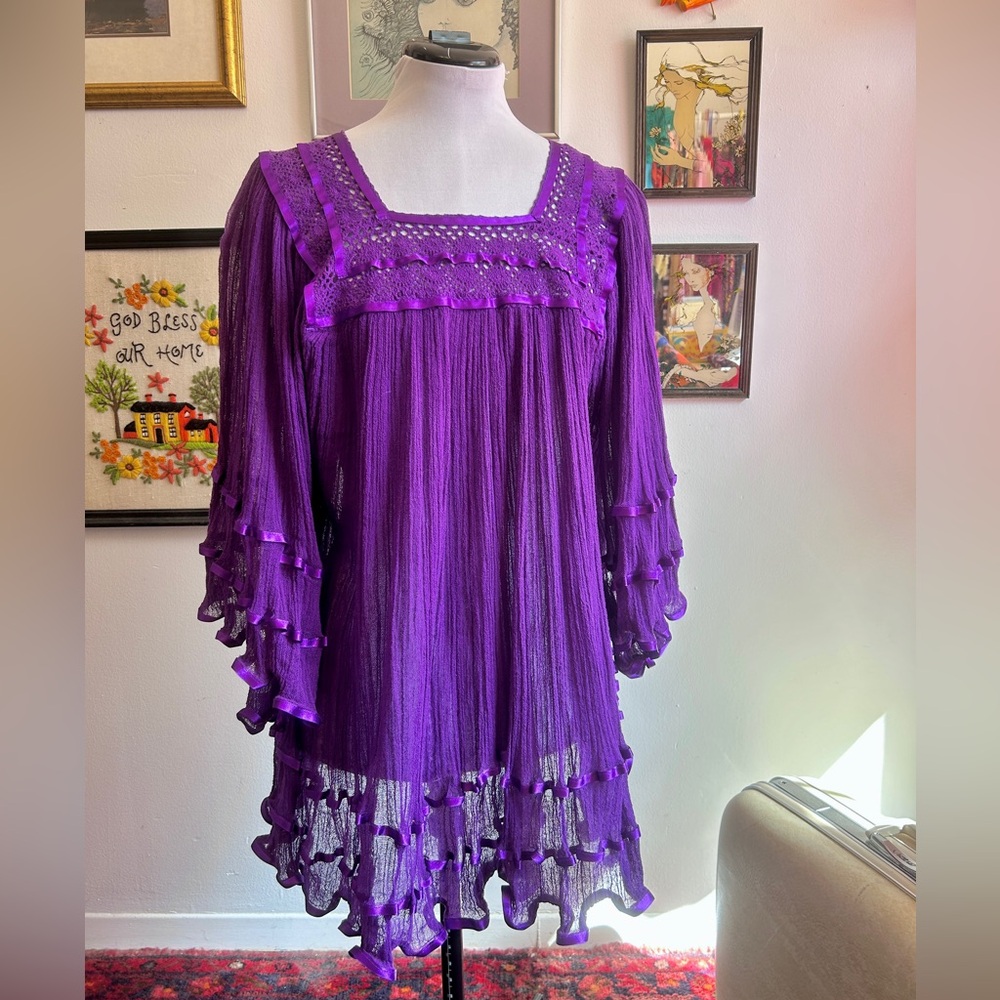 Vintage 1970s Purple Flowy Blouse